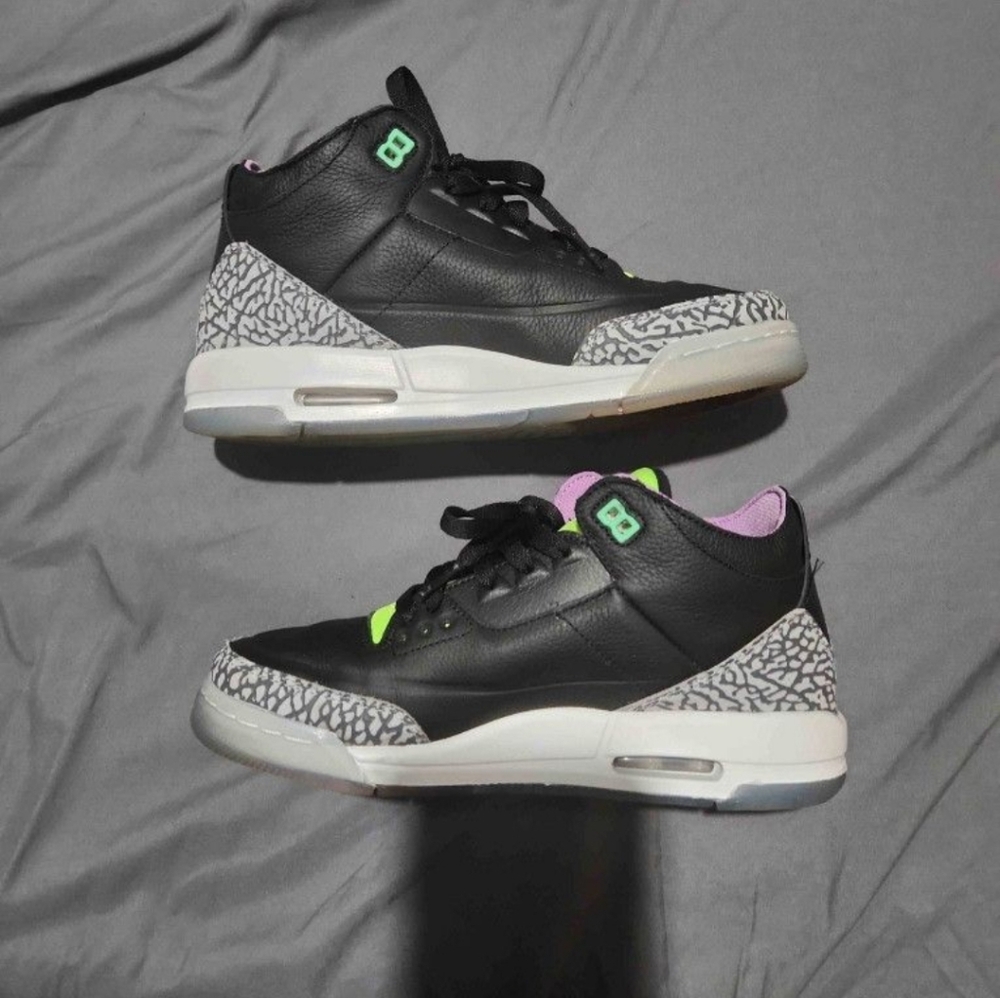 Jordan Black and Green Sneakers with Elephant Print